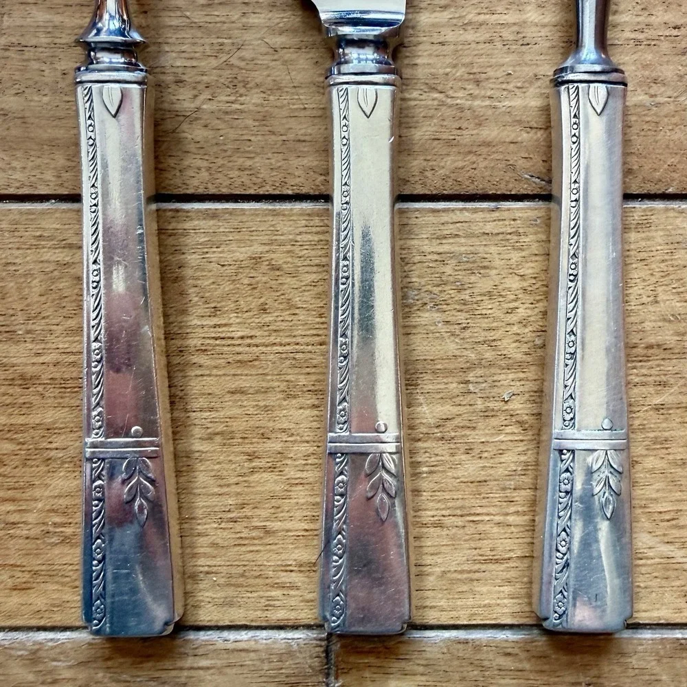 3pc VTG Antique 30s Oneida Prestige GRENOBLE Silverplate Carving Set Sharpener